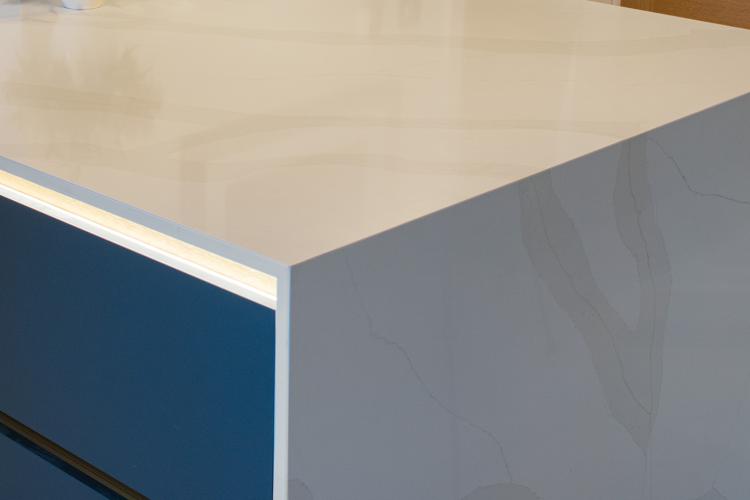 Quartz Worktops with Mitred End Panel
