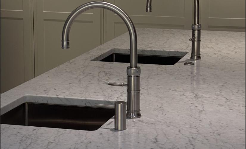 Polished Sink Cutouts in Honed Carrara Marble Worktops