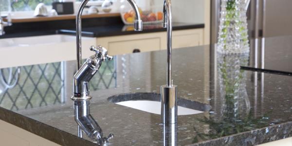 Black / grey granite worktop close up