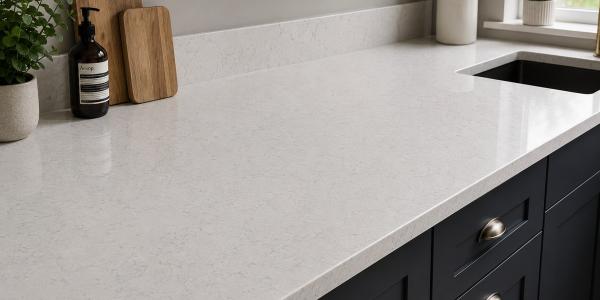 london quartz worktop - white kitchen worktop with recessed sink
