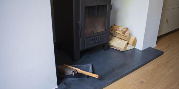 Black granite fire hearth